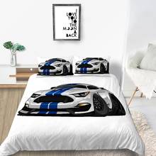 Jogo de cama do carro desportivo único elegante legal 3d dos desenhos animados capa edredão branco rainha rei gêmeo completo duplo design único conjunto cama 2024 - compre barato