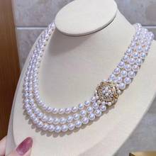 free shipping 17-19inc 7-8mm white Pearl CZ Necklace Pendant 925 silver micro inlay zircon clasp accessory jewelry 2024 - buy cheap