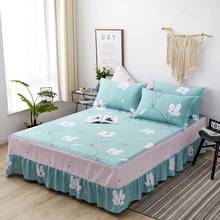 Branco flores verde floral bedskirt (com borda de babados) cama colchão capa protetora de algodão macio lençóis lençol 2024 - compre barato