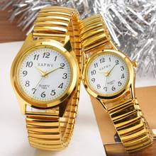 Relógio nobre dourado para casal, relógio de quartzo com pulseira elástica, relógio simples e branco com numerais arábicos, pulseira para homens 2024 - compre barato