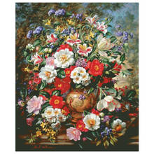 Colorful blooms cross stitch package big bloom 18ct 14ct 11ct cloth cotton thread embroidery DIY handmade needlework 2024 - buy cheap
