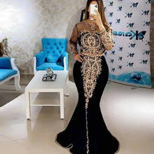 Black Moroccan Caftan Evening Dress Mermaid Embroidery Appliques Muslim Prom Dresses Kaftan Arabic Party Dress 2024 - buy cheap