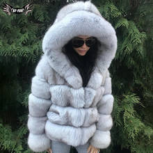 Luxury Thick Warm Real Fox Fur Coat Hooded For Women Whole skin Geunine Blue Fox Fur Jackets Female Winter Fashion Overcoat 2021 2024 - buy cheap