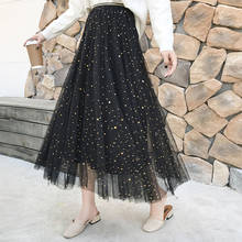 Female Pleated Skirts Women Elegant High Waist Hong Kong Style Mesh Gauze Sequins Star Skirt 2024 - buy cheap