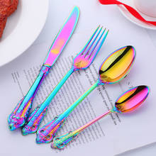 Rainbow Cutlery Set 18/10 Stainless steel Dinnerware Set Dinner Fork Dining Knife Fork Tablespoon Tableware Set 24pcs 2024 - buy cheap