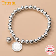 Trustdavis Real 925 Sterling Silver Fashion Sweet 6cm Beads Chain Coin CZ Bracelet Elastic For Women Mother's Day Jewelry DA2057 2024 - buy cheap