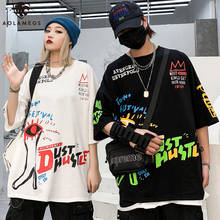 Aolamegs Men's T Shirt Cool Letter Graffiti Print High Street Harajuku Soft Oversize Painting Printed Colorful Lovers Streetwear 2024 - buy cheap