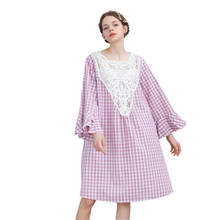 Ночная рубашка женская хлопковая, пикантная свободная ночная рубашка в Японскую клетку, с вырезами, весна-лето 2024 - купить недорого