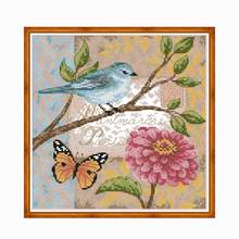 Joy domingo kits de ponto cruz tecido pássaro e flor contagem 11ct 14ct estampado bordado bordado artesanal decoração conjuntos 2024 - compre barato