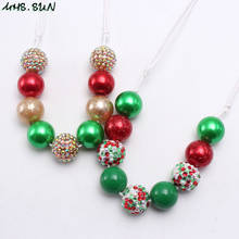 MHS.SUN Christmas Festival Beads Necklace Kids Girls Adjustable Rope Necklace Green/Red Beaded Jewelry For Children 1Pcs 2024 - buy cheap