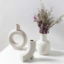 Nordic cerâmica abstrato branco vaso de flores secas arranjo arte vaso de flores sala estar quarto vaso para decoração flor casa 2024 - compre barato