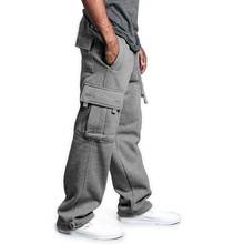 Calça de corrida masculina hiphop, calças de moletom harém casuais com bolso grande, calças largas retas, roupas táticas de rua 2024 - compre barato