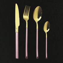 Набор столовых приборов из розового золота, столовые приборы в западном стиле, столовые приборы, нож, вилка, ложка, столовые приборы для ресторана, металлическая посуда 2024 - купить недорого