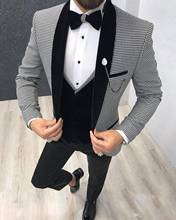2020 Formal Dress Suits 3pcs Men Suits Black Houndstooth Men's Blazer Slim Fit Wedding Male Groom Prom Tuxedos Jacket+Pants+Vest 2024 - buy cheap