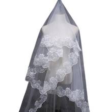 Véu de noiva curto 150cm, branco, uma camada, renda, flor, apliques 2024 - compre barato