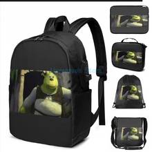 Impressão gráfica engraçada shrek meme carga usb mochila masculino sacos de escola saco de viagem bolsa para portátil 2024 - compre barato