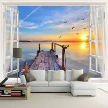 Пользовательские 3D фото обои окно морской вид природный пейзаж настенная роспись Гостиная Диван ТВ фон обои домашний Декор современный 2024 - купить недорого