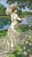 100% egypt COTTON beautiful nostalgic counted cross stitch kit Dim 03868 in her garden park lady woman girl flower 2024 - buy cheap