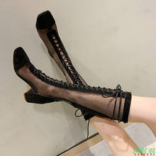 Boots women 2020 spring and autumn new mesh hollow sexy long tube fashion wild thick with fashion boots tide 2024 - buy cheap