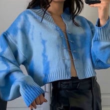 NCLAGEN 2020 Fashion Tie Dye Loose Casual Pins Cardigan Knitted Crop Top Short Sweater Women Street Fall Winter Outwear Tops 2024 - buy cheap