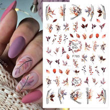Black Lines Flowers Leaves 3D Charms Nail Stickers Autumn Fall Leaf Design Transfer Sliders Abstract Waves Nail Art Decals Decor 2024 - buy cheap