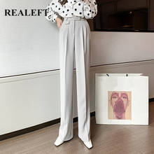 Realeft calças compridas femininas, calças de cintura alta, elegante, para escritório, em cores sólidas, primavera 2021 2024 - compre barato