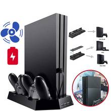 Para ps4 pro suporte vertical + 2 controlador carregador estação de carregamento doca + cooler ventilador de refrigeração 3 hub para play station 4 pro 2024 - compre barato