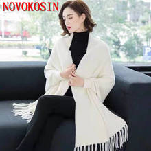 13 Colors 2021 Winter Warm Long Knitted Imitation Mink Velvet Thick Poncho Cape Black Cashmere Loose Women Solid Cardigan Coat 2024 - buy cheap