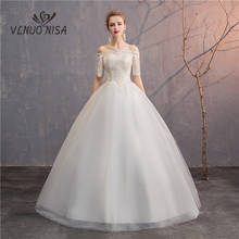 Vestido de noiva elegante, simples, com gola de barco, novo vestido de noiva de champanhe, plus size, 2019 2024 - compre barato