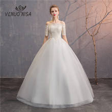 Hot Sale Elegant Simple Boat Neck Wedding Dress 2019 New Champagne Appliques Plus Size Bridal Gowns Cheap Vestido De Noiva 30 2024 - buy cheap