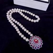 free shipping  Jewelry 8-9mm white pearl natural necklace zircon pendant 18inch 2024 - buy cheap