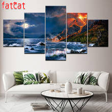 FATCAT-pintura de diamante de paisaje de mar volcánico, bordado de mosaico redondo, Cuadrado completo, decoración de costura AE2458, 5 piezas 2024 - compra barato