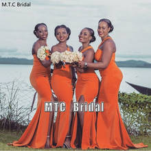 Orange Mermaid Bridesmaid Dresses One Shoulder Side Slit Long Wedding Party Dress For Maid Of Honor African Best Women Gowns 2024 - buy cheap