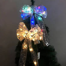 Большой Рождественский бант 35 см, светящийся бант с серебряным принтом, светодиодный бант, рождественский подарок, украшение для банта, рождественские принадлежности 2024 - купить недорого