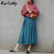 KarSaNy Women Suede Skirt With Buttons Front Long Skirts For Women A Line Skirts Office Ladies Vintage Skirt Suede High Waist 2024 - buy cheap