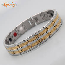 Hapiship Stainless Steel Bracelets With Gold Plating Hand Chain Bracelet Men Healing Magnetic Germanium Male Bracelets & Bangles 2024 - buy cheap