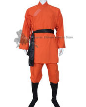 Оранжевый хлопок шаолин монах кунг-фу костюм Тай Чи боевые искусства Униформа крыло Чунь одежда унисекс 2024 - купить недорого