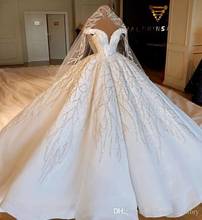 Luxo fora do ombro vestido de baile vestidos de casamento 2021 frisado cristais ruched capela trem casamento vestidos de noiva imagem real 2024 - compre barato