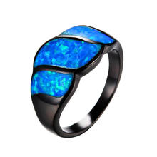 Anel feminino de opala de fogo azul, anel vintage 14k de ouro preto para promessas, amor e noivado 2024 - compre barato