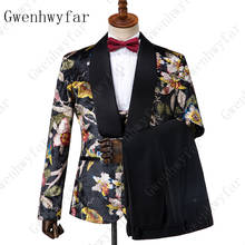 Gwenhwyfar-traje de boda para hombre, traje de 3 uds. Con estampado de flores, trajes negros, chaqueta de estilo británico con pantalones negros 2024 - compra barato