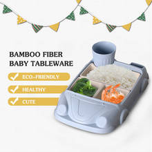 Recipiente para comida prato para bebê tigela copo pratos conjuntos de fibra de bambu fofo desenho animado talheres para crianças conjunto de jantar 2024 - compre barato