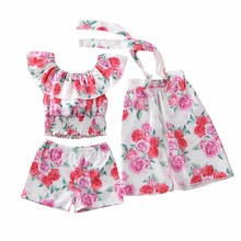 Citgeett-Tops con estampado Floral para niños, pantalones cortos, vestidos de gasa, conjunto de 3 piezas 2024 - compra barato