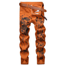 Pantalones vaqueros elásticos de moda para hombre, jeans con estampado de pintura de lavado de tinta china, pantalones ajustados de tigre 2024 - compra barato
