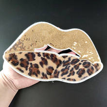 Leopard print Lips Iron On Patches For Clothing Sequins Biker Badge Embroidery Fabric Sequined Patch Clothes Stickers Christmas 2024 - buy cheap
