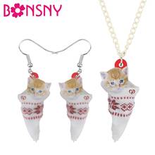 Bonsny Acrylic Sock Short Hair Cat Kitten Jewelry Sets Necklace Earrings Animal Jewelry For Women Girl Teen Party Gift Accessory 2024 - buy cheap