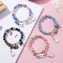 Pingente de relógio japonês fofo de gato, joia simples com pedras esmaltadas, pulseiras e braceletes para mulheres e meninas, 1 peça 2024 - compre barato