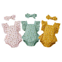 2 Pcs Newborn Floral Outfits, Baby Girl Tie-Up Ruffled Fly Sleeve Square Collar Romper + Bowknot Headband 2024 - buy cheap