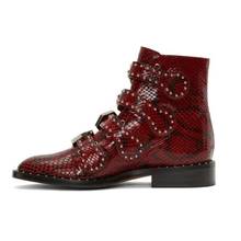 2020 Susanna Studded Snake Skin Ankle Boots For Woman Buckle Strap Genuine Leather Chunky Heel Martin Boots Women Luxury Zapatos 2024 - buy cheap