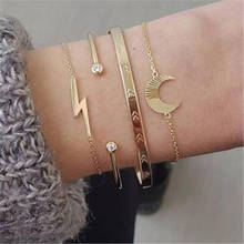 Modyle Bohemian Bracelets Set for Women Gold Color CZ Stone Moon Lightning Geometric Bangle Jewelry 2024 - buy cheap