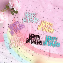 Adorno de acrílico para tartas de feliz cumpleaños, suministros de decoración para tartas de fiesta de cumpleaños, banderas de colores transparentes caramelo, nuevo 2024 - compra barato